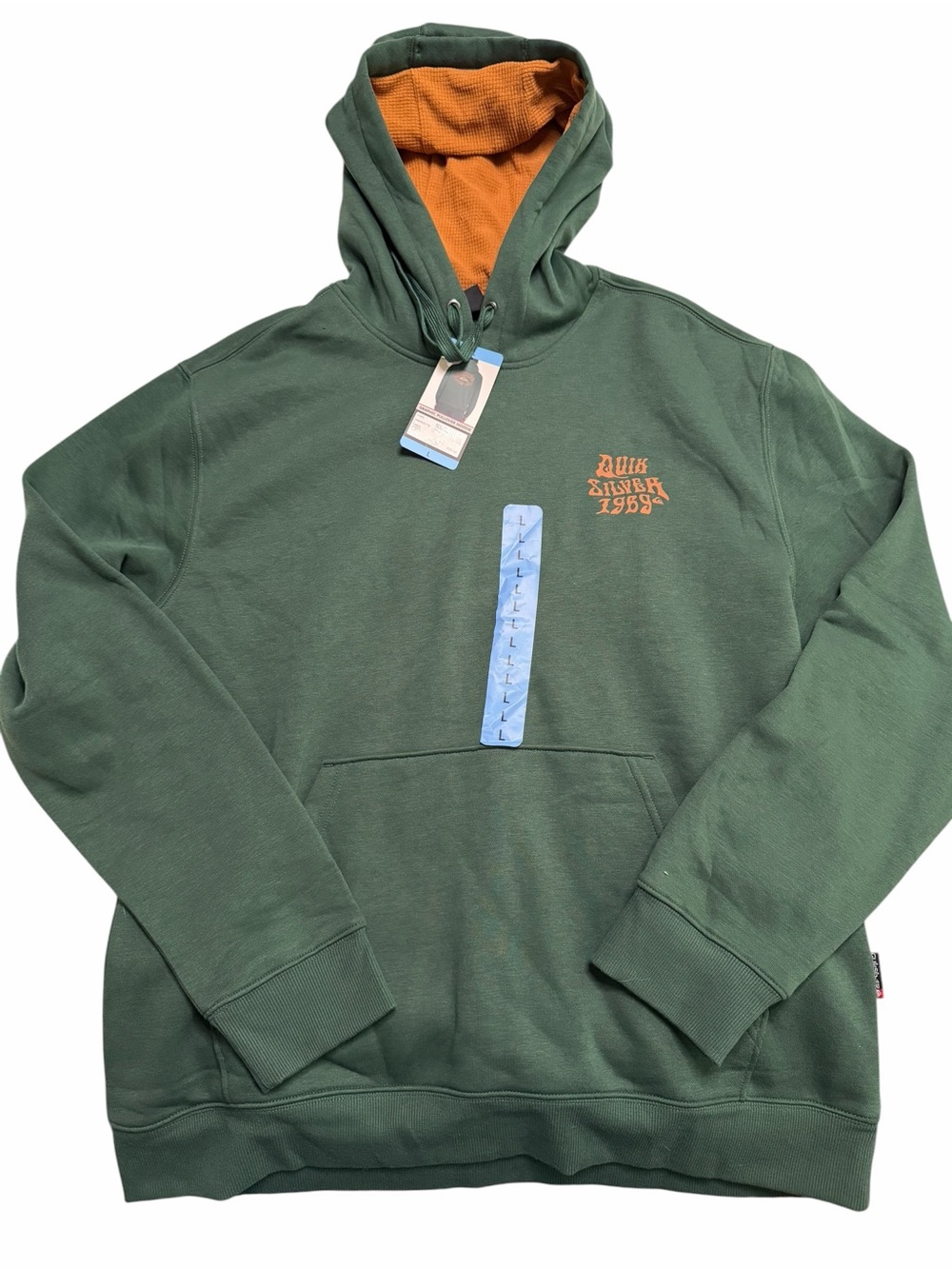 Quiksilver Men's Forest Green Hoodie with Orange Lining